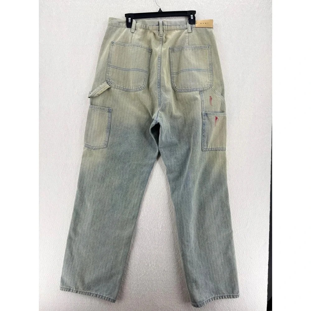 mnml - Carpenter Pants Paint Splatter Distressed Herringbone - Blue - 34 - Mens